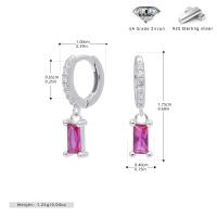 Silver Huggie Earrings with Red Zirconia Drop