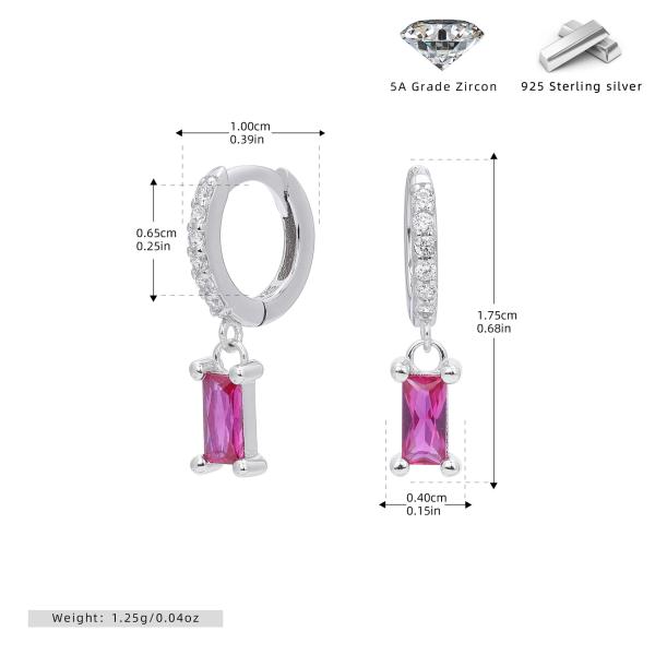 Silver Huggie Earrings with Red Zirconia Drop