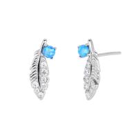Silver Feather Opal Stud Earrings