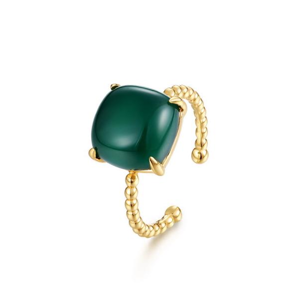 Gold-Tone Jade Prong-Set Statement Ring