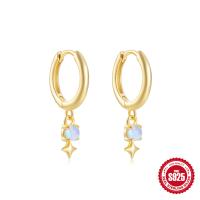 Gold-Plated Opal Dangle Hoop Earrings