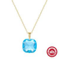 Gold-Plated Blue Crystal Pendant Necklace