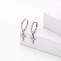 Silver Cross Charm Huggie Earrings