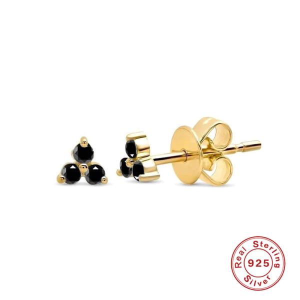 Gold-Plated Onyx Trio Stud Earrings