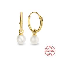 925 Silver Gold-Finish Pearl Huggie Earrings