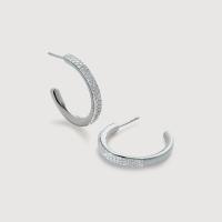 Silver Pavé Medium Hoop Earrings