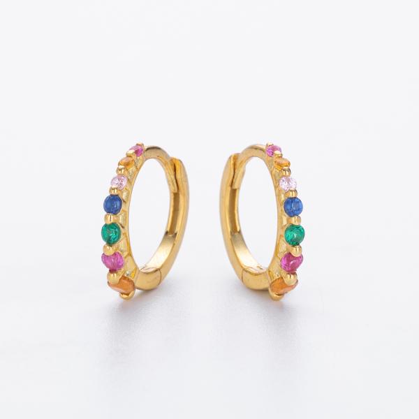 Multicolor Stone Gold-Tone Small Hoop Earrings