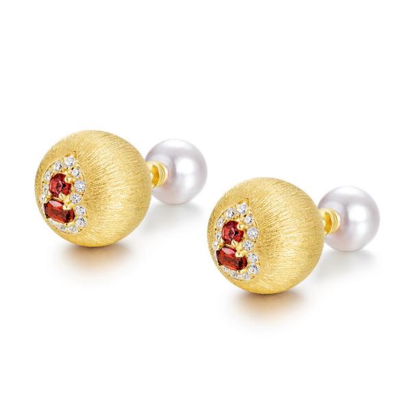 Gold Brushed Red Stone Stud Earrings