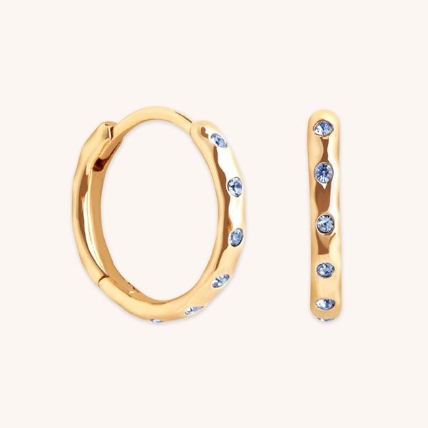 Gold Huggie Earrings with Blue Stones