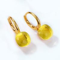 Gold-Finish Huggie Hoops with Yellow Glass