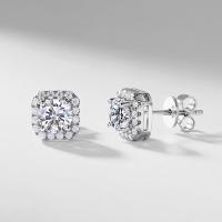 Silver Halo Cubic Zirconia Stud Earrings