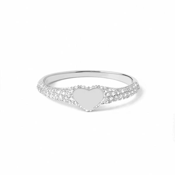 Silver Heart Pavé Ring