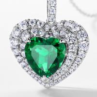 Emerald Heart Silver Pendant Necklace