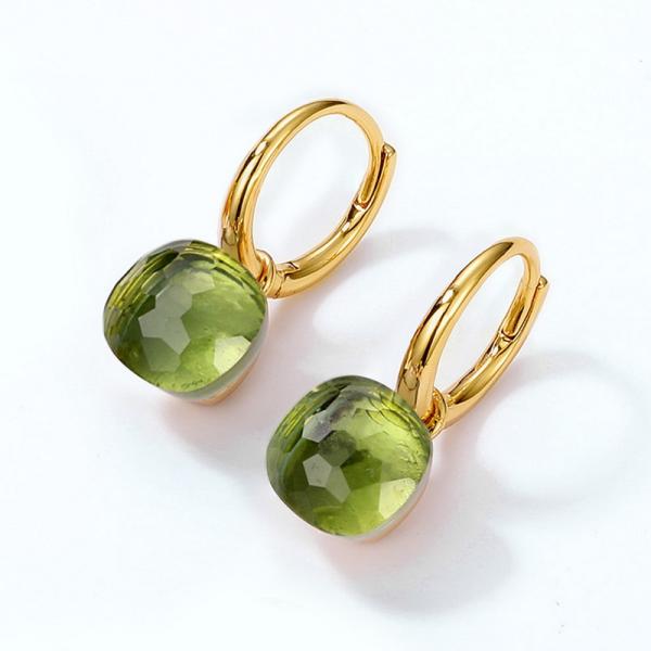 Gold-Plated Green Glass Hoop Earrings