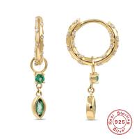 Gold Hoop Earrings with Emerald Dangle