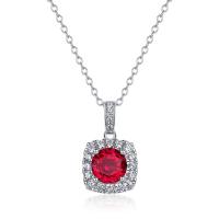 Silver Ruby Halo Pendant Necklace