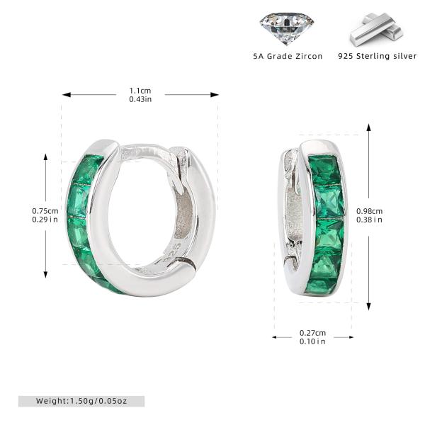 Silver Green Zircon Huggie Earrings
