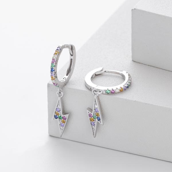 925 Silver Multicolor Lightning Bolt Huggie Earrings