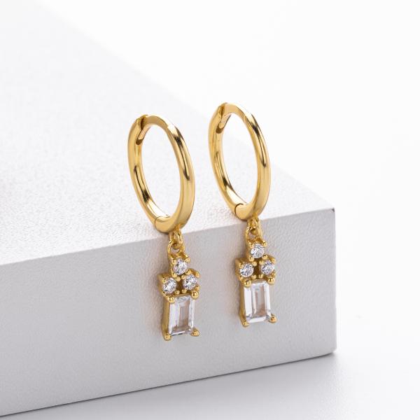 Gold Cubic Zirconia Drop Huggie Earrings