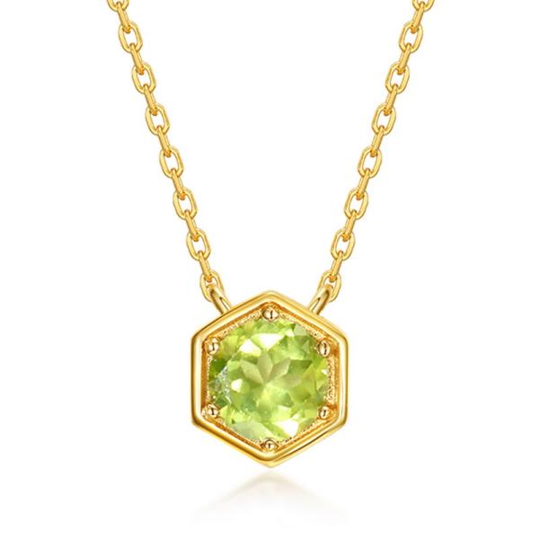 Gold Hexagon Green Stone Pendant Necklace