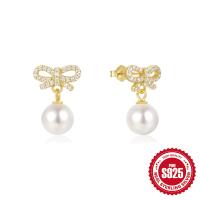 Two-Tone Bow Pearl Drop Earrings