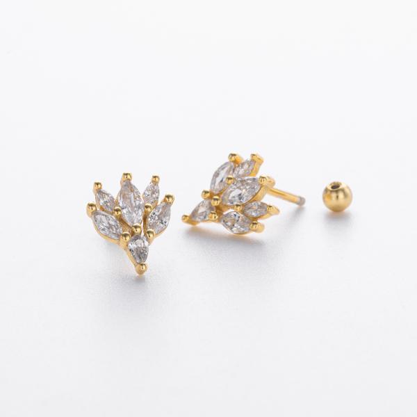 Gold-Plated Floral Cubic Zirconia Stud Earrings