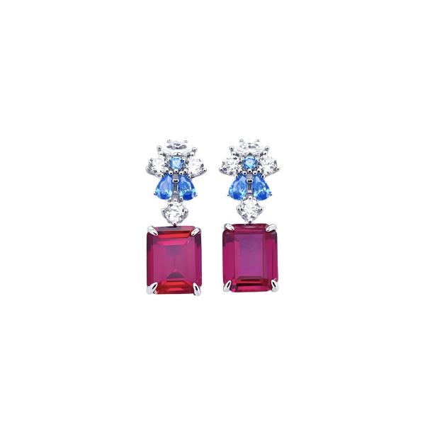 925 Silver Ruby and Sapphire Drop Earrings
