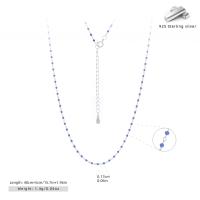 Blue Beaded Silver Chain Necklace