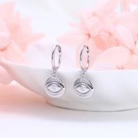 Silver Evil Eye Dangle Hoop Earrings
