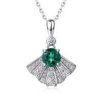 Round Emerald Silver Pendant