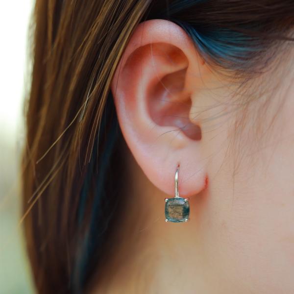 Silver Green Stone Drop Earrings