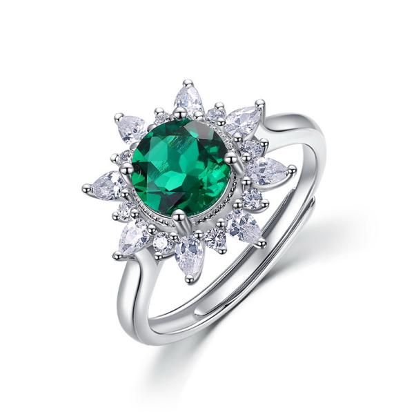 Emerald Floral Silver Ring