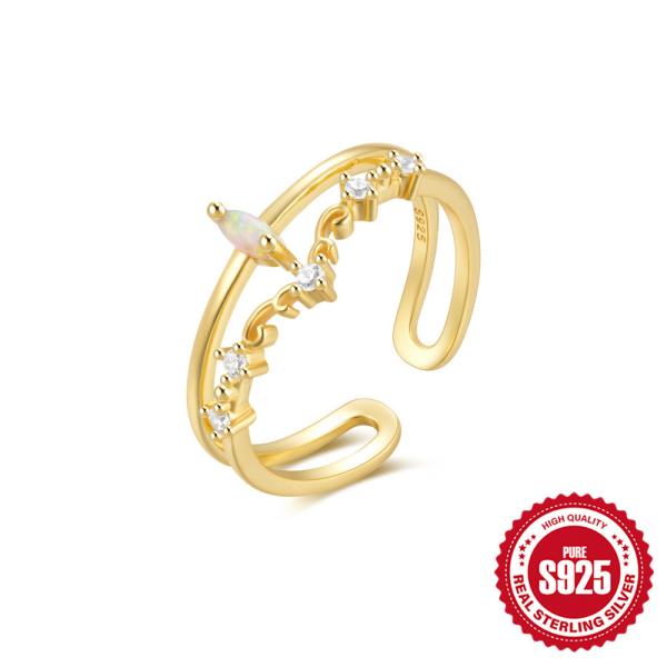 Gold-Plated Sterling Silver Opal Open Band Ring