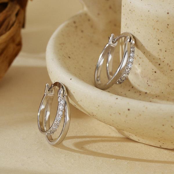 Silver Pavé Hoop Earrings