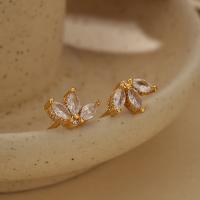 Gold Floral Cubic Zirconia Stud Earrings