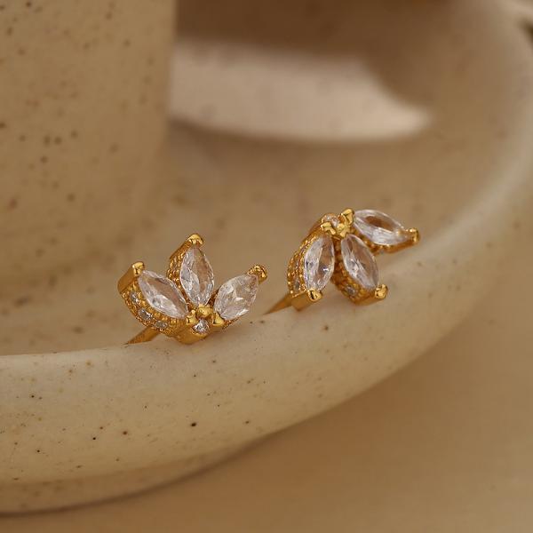 Gold Floral Cubic Zirconia Stud Earrings