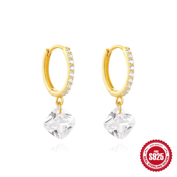 Gold-Plated Crystal Dangle Hoop Earrings