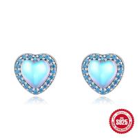 925 Silver Heart Stud Earrings with Blue Gemstones