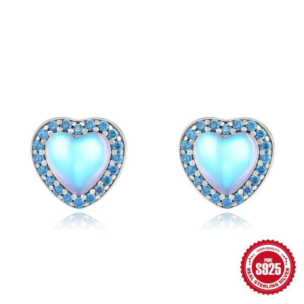 925 Silver Heart Stud Earrings with Blue Gemstones