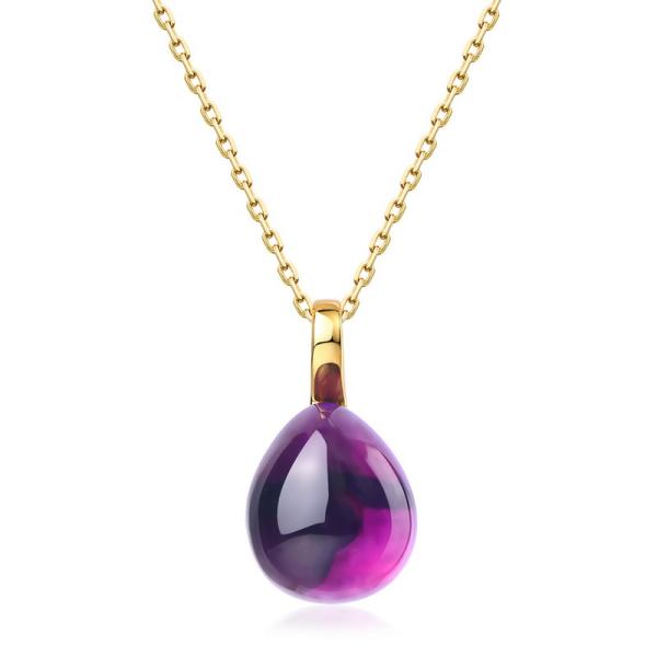 Purple Glass Teardrop Pendant Necklace