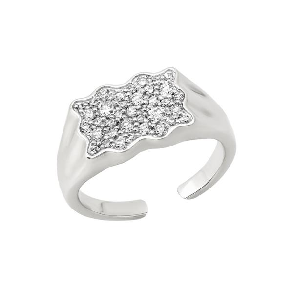 Silver Pavé Geometric Band Ring