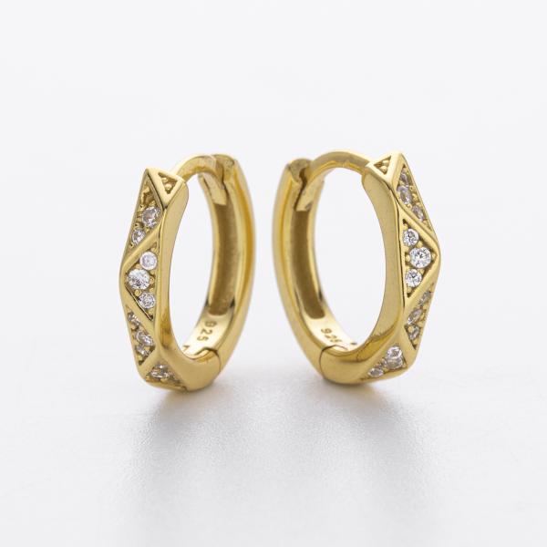 Gold Geometric Pavé Cubic Zirconia Huggie Earrings