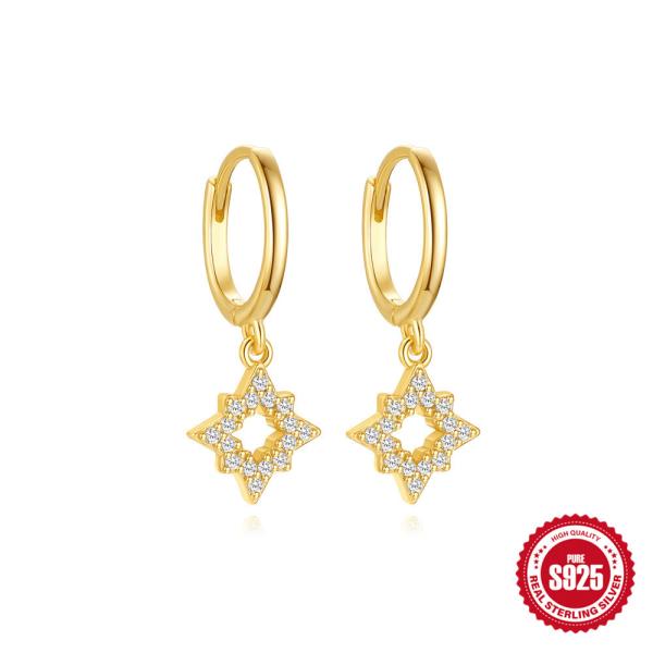 Gold-Plated Star Pavé Drop Earrings
