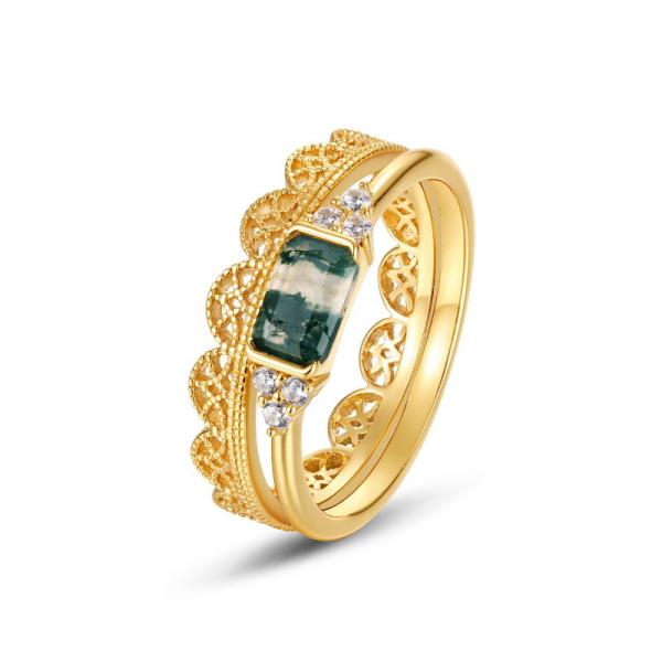 Gold Filigree Green Stone Band Ring
