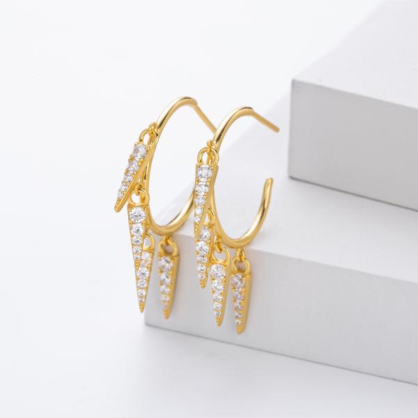 Gold Geometric Cubic Zirconia Hoop Earrings