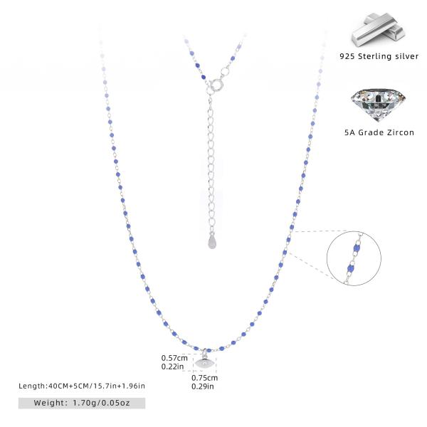 Silver Blue Beaded Lariat Necklace