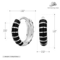 Black Enamel Silver Huggie Earrings