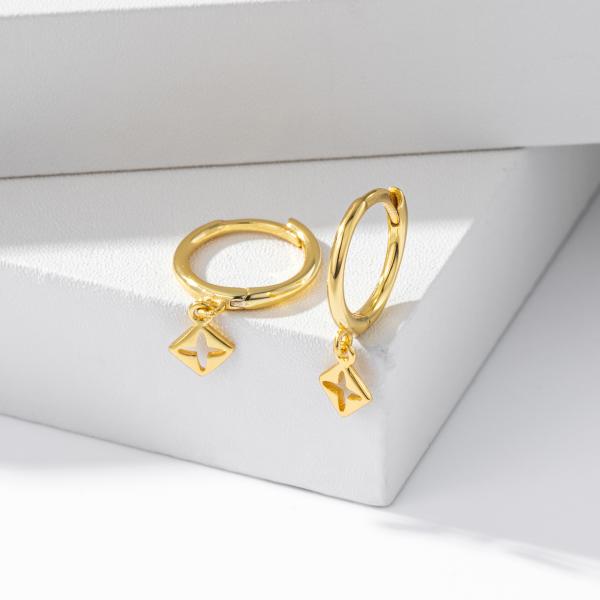 Gold Geometric Charm Hoop Earrings