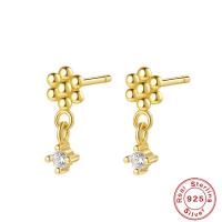 Gold-Tone Floral Dangle Earrings with CZ