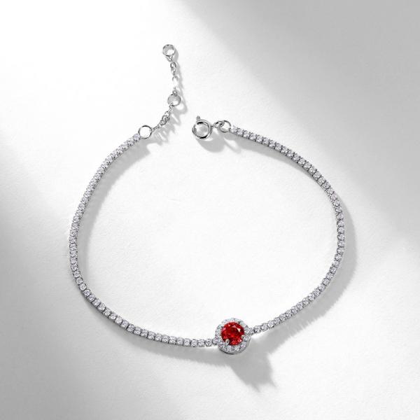 Red Center Silver Tennis Bracelet